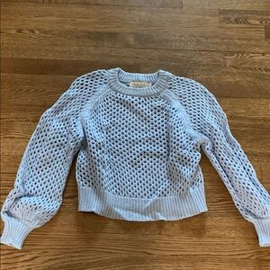 bishop + young Blue Crew Neck Sweater with Open Knit Texture and Cropped Style